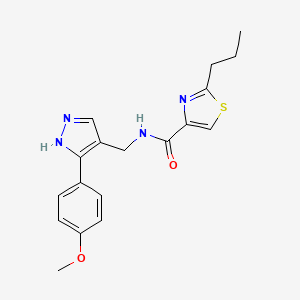 molecular formula C18H20N4O2S B5572447 N-{[3-(4-methoxyphenyl)-1H-pyrazol-4-yl]methyl}-2-propyl-1,3-thiazole-4-carboxamide 