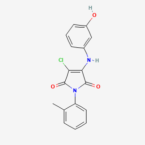 molecular formula C17H13ClN2O3 B5572675 3-chloro-4-[(3-hydroxyphenyl)amino]-1-(2-methylphenyl)-1H-pyrrole-2,5-dione 