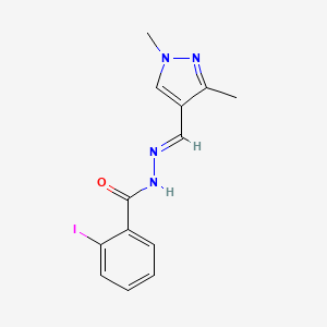 molecular formula C13H13IN4O B5572758 N'-[(1,3-dimethyl-1H-pyrazol-4-yl)methylene]-2-iodobenzohydrazide 
