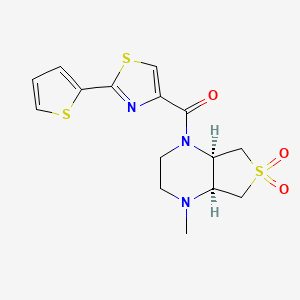 molecular formula C15H17N3O3S3 B5572839 (4aR*,7aS*)-1-甲基-4-{[2-(2-噻吩基)-1,3-噻唑-4-基]羰基}八氢噻吩并[3,4-b]吡嗪 6,6-二氧化物 