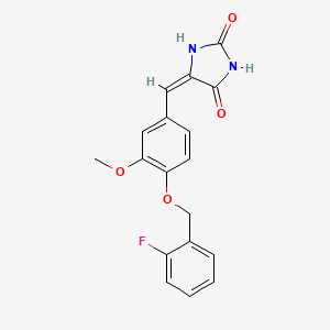 molecular formula C18H15FN2O4 B5572869 5-{4-[(2-fluorobenzyl)oxy]-3-methoxybenzylidene}-2,4-imidazolidinedione 