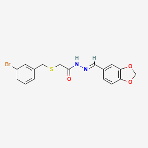 molecular formula C17H15BrN2O3S B5572965 N'-(1,3-benzodioxol-5-ylmethylene)-2-[(3-bromobenzyl)thio]acetohydrazide 