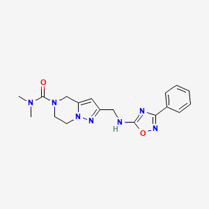 molecular formula C18H21N7O2 B5573030 N,N-dimethyl-2-{[(3-phenyl-1,2,4-oxadiazol-5-yl)amino]methyl}-6,7-dihydropyrazolo[1,5-a]pyrazine-5(4H)-carboxamide 