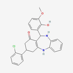 molecular formula C26H23ClN2O3 B5573126 3-(2-chlorophenyl)-11-(2-hydroxy-3-methoxyphenyl)-2,3,4,5,10,11-hexahydro-1H-dibenzo[b,e][1,4]diazepin-1-one 