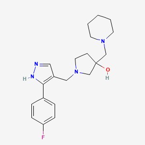 molecular formula C20H27FN4O B5573700 1-{[3-(4-fluorophenyl)-1H-pyrazol-4-yl]methyl}-3-(piperidin-1-ylmethyl)pyrrolidin-3-ol 