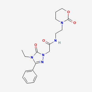 molecular formula C18H23N5O4 B5573747 2-(4-ethyl-5-oxo-3-phenyl-4,5-dihydro-1H-1,2,4-triazol-1-yl)-N-[2-(2-oxo-1,3-oxazinan-3-yl)ethyl]acetamide 