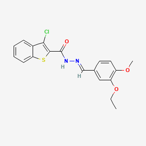 molecular formula C19H17ClN2O3S B5573769 3-CHLORO-N'~2~-[(E)-1-(3-ETHOXY-4-METHOXYPHENYL)METHYLIDENE]-1-BENZOTHIOPHENE-2-CARBOHYDRAZIDE 