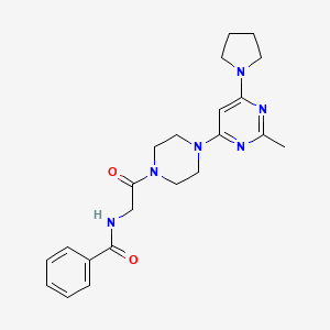 molecular formula C22H28N6O2 B5573805 N-(2-{4-[2-methyl-6-(1-pyrrolidinyl)-4-pyrimidinyl]-1-piperazinyl}-2-oxoethyl)benzamide 