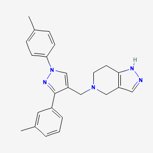 molecular formula C24H25N5 B5574175 5-{[3-(3-methylphenyl)-1-(4-methylphenyl)-1H-pyrazol-4-yl]methyl}-4,5,6,7-tetrahydro-2H-pyrazolo[4,3-c]pyridine 