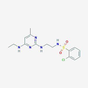 molecular formula C15H20ClN5O2S B5574232 2-chloro-N-(2-{[4-(ethylamino)-6-methyl-2-pyrimidinyl]amino}ethyl)benzenesulfonamide 