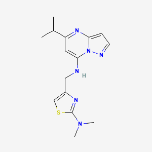 molecular formula C15H20N6S B5574243 N-{[2-(dimethylamino)-1,3-thiazol-4-yl]methyl}-5-isopropylpyrazolo[1,5-a]pyrimidin-7-amine 