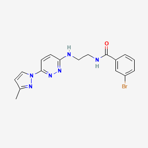 molecular formula C17H17BrN6O B5574317 3-bromo-N-(2-{[6-(3-methyl-1H-pyrazol-1-yl)-3-pyridazinyl]amino}ethyl)benzamide 