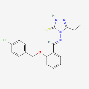 molecular formula C18H17ClN4OS B5574343 4-({2-[(4-chlorobenzyl)oxy]benzylidene}amino)-5-ethyl-4H-1,2,4-triazole-3-thiol 