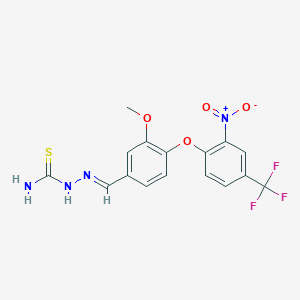 molecular formula C16H13F3N4O4S B5574534 3-甲氧基-4-[2-硝基-4-(三氟甲基)苯氧基]苯甲醛硫代氨基甲腙 