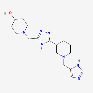 molecular formula C18H29N7O B5574627 1-({5-[1-(1H-imidazol-4-ylmethyl)piperidin-3-yl]-4-methyl-4H-1,2,4-triazol-3-yl}methyl)piperidin-4-ol 