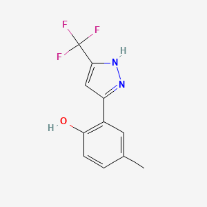 molecular formula C11H9F3N2O B5574725 4-methyl-2-[5-(trifluoromethyl)-1H-pyrazol-3-yl]phenol 