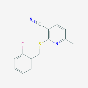 molecular formula C15H13FN2S B5574997 2-[(2-fluorobenzyl)thio]-4,6-dimethylnicotinonitrile 