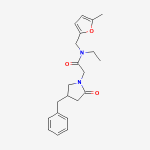 molecular formula C21H26N2O3 B5575044 2-(4-benzyl-2-oxopyrrolidin-1-yl)-N-ethyl-N-[(5-methyl-2-furyl)methyl]acetamide 