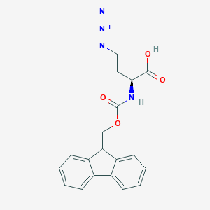 molecular formula C19H18N4O4 B557556 (S)-2-(((9H-芴-9-基)甲氧羰基)氨基)-4-叠氮丁酸 CAS No. 942518-20-9