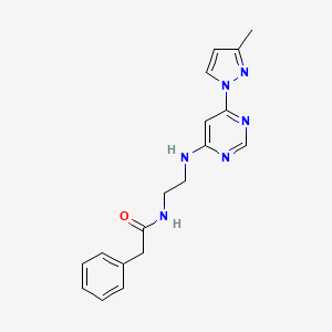 molecular formula C18H20N6O B5575627 N-(2-{[6-(3-methyl-1H-pyrazol-1-yl)-4-pyrimidinyl]amino}ethyl)-2-phenylacetamide 