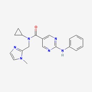 molecular formula C19H20N6O B5575828 2-anilino-N-cyclopropyl-N-[(1-methyl-1H-imidazol-2-yl)methyl]-5-pyrimidinecarboxamide 