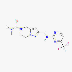 molecular formula C15H18F3N7O B5575975 N,N-dimethyl-2-({[4-(trifluoromethyl)pyrimidin-2-yl]amino}methyl)-6,7-dihydropyrazolo[1,5-a]pyrazine-5(4H)-carboxamide 