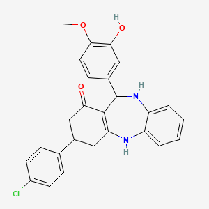 molecular formula C26H23ClN2O3 B5576533 3-(4-chlorophenyl)-11-(3-hydroxy-4-methoxyphenyl)-2,3,4,5,10,11-hexahydro-1H-dibenzo[b,e][1,4]diazepin-1-one 