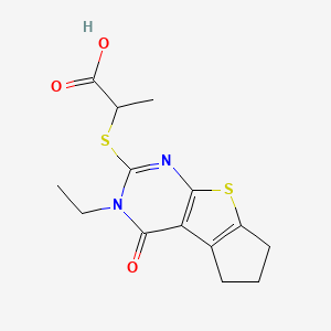 2-[(3-ethyl-4-oxo-3,5,6,7-tetrahydro-4H-cyclopenta[4,5]thieno[2,3-d]pyrimidin-2-yl)thio]propanoic acid