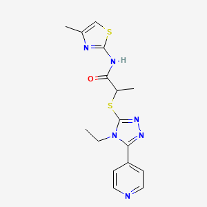 molecular formula C16H18N6OS2 B5577231 2-{[4-乙基-5-(4-吡啶基)-4H-1,2,4-三唑-3-基]硫代}-N-(4-甲基-1,3-噻唑-2-基)丙酰胺 