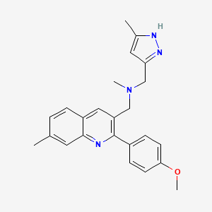 molecular formula C24H26N4O B5577258 1-[2-(4-甲氧基苯基)-7-甲基-3-喹啉基]-N-甲基-N-[(5-甲基-1H-吡唑-3-基)甲基]甲胺 
