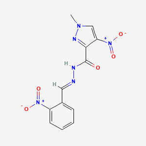 molecular formula C12H10N6O5 B5577270 1-methyl-4-nitro-N'-(2-nitrobenzylidene)-1H-pyrazole-3-carbohydrazide 
