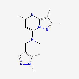 molecular formula C16H22N6 B5577311 N-[(1,5-dimethyl-1H-pyrazol-4-yl)methyl]-N,2,3,5-tetramethylpyrazolo[1,5-a]pyrimidin-7-amine 