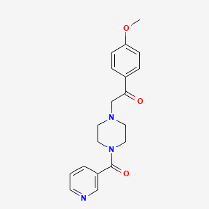 molecular formula C19H21N3O3 B5577317 1-(4-methoxyphenyl)-2-[4-(3-pyridinylcarbonyl)-1-piperazinyl]ethanone 
