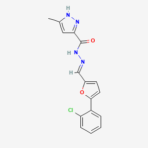 molecular formula C16H13ClN4O2 B5577576 N'-{[5-(2-chlorophenyl)-2-furyl]methylene}-3-methyl-1H-pyrazole-5-carbohydrazide 