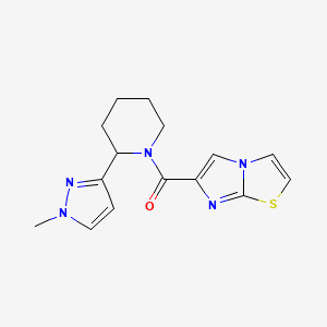 molecular formula C15H17N5OS B5577584 6-{[2-(1-methyl-1H-pyrazol-3-yl)-1-piperidinyl]carbonyl}imidazo[2,1-b][1,3]thiazole 
