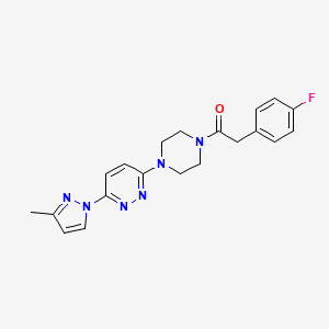molecular formula C20H21FN6O B5577588 3-{4-[(4-fluorophenyl)acetyl]-1-piperazinyl}-6-(3-methyl-1H-pyrazol-1-yl)pyridazine 
