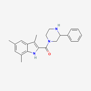 molecular formula C22H25N3O B5577590 3,5,7-trimethyl-2-[(3-phenyl-1-piperazinyl)carbonyl]-1H-indole hydrochloride 
