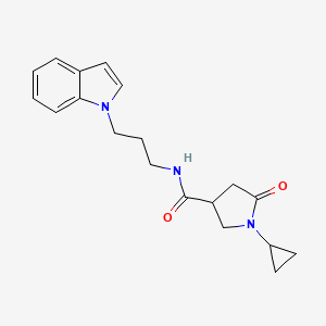 molecular formula C19H23N3O2 B5577682 1-cyclopropyl-N-[3-(1H-indol-1-yl)propyl]-5-oxo-3-pyrrolidinecarboxamide 