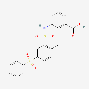 molecular formula C20H17NO6S2 B5577698 3-({[2-methyl-5-(phenylsulfonyl)phenyl]sulfonyl}amino)benzoic acid 