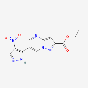 molecular formula C12H10N6O4 B5577795 6-(4-硝基-1H-吡唑-3-基)吡唑并[1,5-a]嘧啶-2-甲酸乙酯 