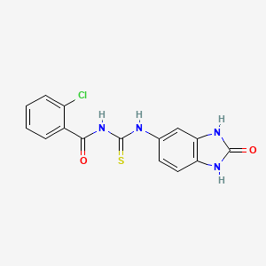 molecular formula C15H11ClN4O2S B5577820 2-chloro-N-{[(2-oxo-2,3-dihydro-1H-benzimidazol-5-yl)amino]carbonothioyl}benzamide 