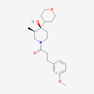 molecular formula C21H31NO4 B5577850 (3R*,4R*)-1-[3-(3-methoxyphenyl)propanoyl]-3-methyl-4-(tetrahydro-2H-pyran-4-yl)piperidin-4-ol 
