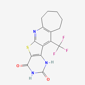 molecular formula C15H12F3N3O2S B5577881 4-hydroxy-12-(trifluoromethyl)-8,9,10,11-tetrahydro-1H-cyclohepta[5',6']pyrido[3',2':4,5]thieno[3,2-d]pyrimidin-2(7H)-one 