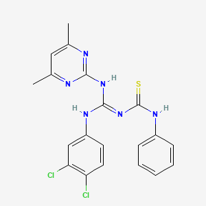molecular formula C20H18Cl2N6S B5577939 N-{[(3,4-dichlorophenyl)amino][(4,6-dimethyl-2-pyrimidinyl)amino]methylene}-N'-phenylthiourea 