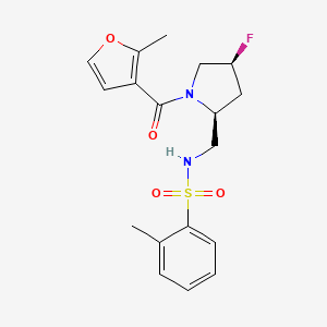 molecular formula C18H21FN2O4S B5577951 N-{[(2S,4S)-4-氟-1-(2-甲基-3-呋喃甲酰基)吡咯烷-2-基]甲基}-2-甲基苯磺酰胺 