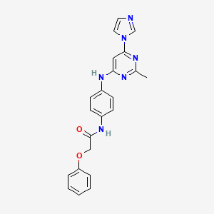 molecular formula C22H20N6O2 B5578046 N-(4-{[6-(1H-imidazol-1-yl)-2-methyl-4-pyrimidinyl]amino}phenyl)-2-phenoxyacetamide 