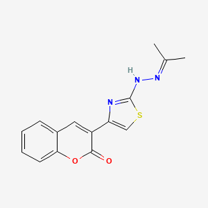 molecular formula C15H13N3O2S B5578074 3-{2-[2-(1-methylethylidene)hydrazino]-1,3-thiazol-4-yl}-2H-chromen-2-one 
