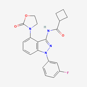 molecular formula C21H19FN4O3 B5578131 N-[1-(3-氟苯基)-4-(2-氧代-1,3-恶唑烷-3-基)-1H-吲唑-3-基]环丁烷甲酰胺 