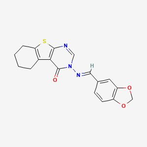 molecular formula C18H15N3O3S B5578136 3-[(1,3-苯并二氧杂环-5-亚甲基)氨基]-5,6,7,8-四氢[1]苯并噻吩并[2,3-d]嘧啶-4(3H)-酮 