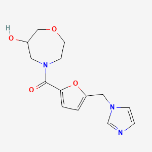 molecular formula C14H17N3O4 B5578147 4-[5-(1H-imidazol-1-ylmethyl)-2-furoyl]-1,4-oxazepan-6-ol 